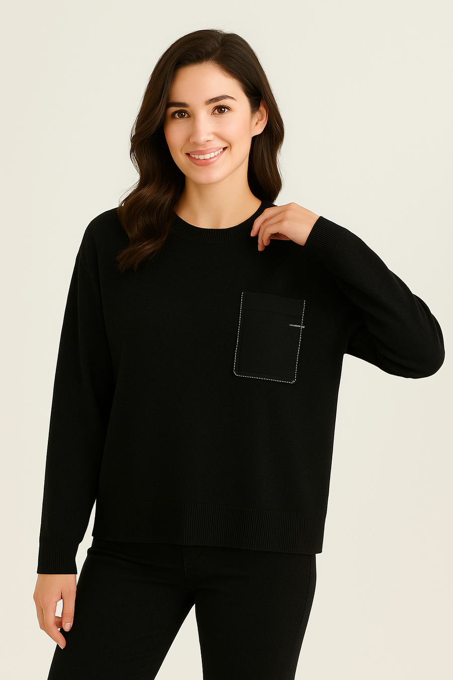 KNITTED JUMPER WITH EMBELLISHED CHEST POCKET