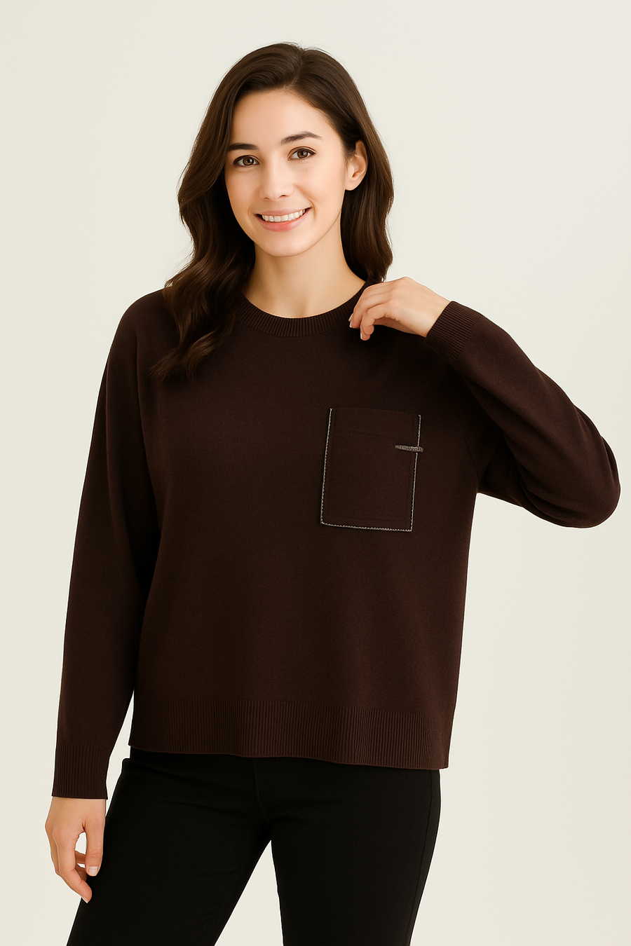 KNITTED JUMPER WITH EMBELLISHED CHEST POCKET