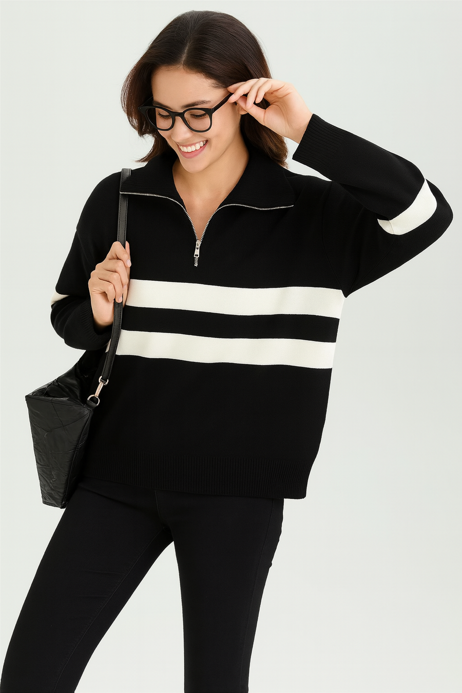 HALF ZIP STRIPED JUMPER