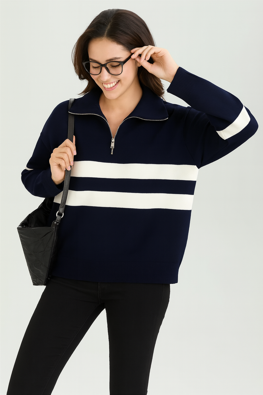 HALF ZIP STRIPED JUMPER