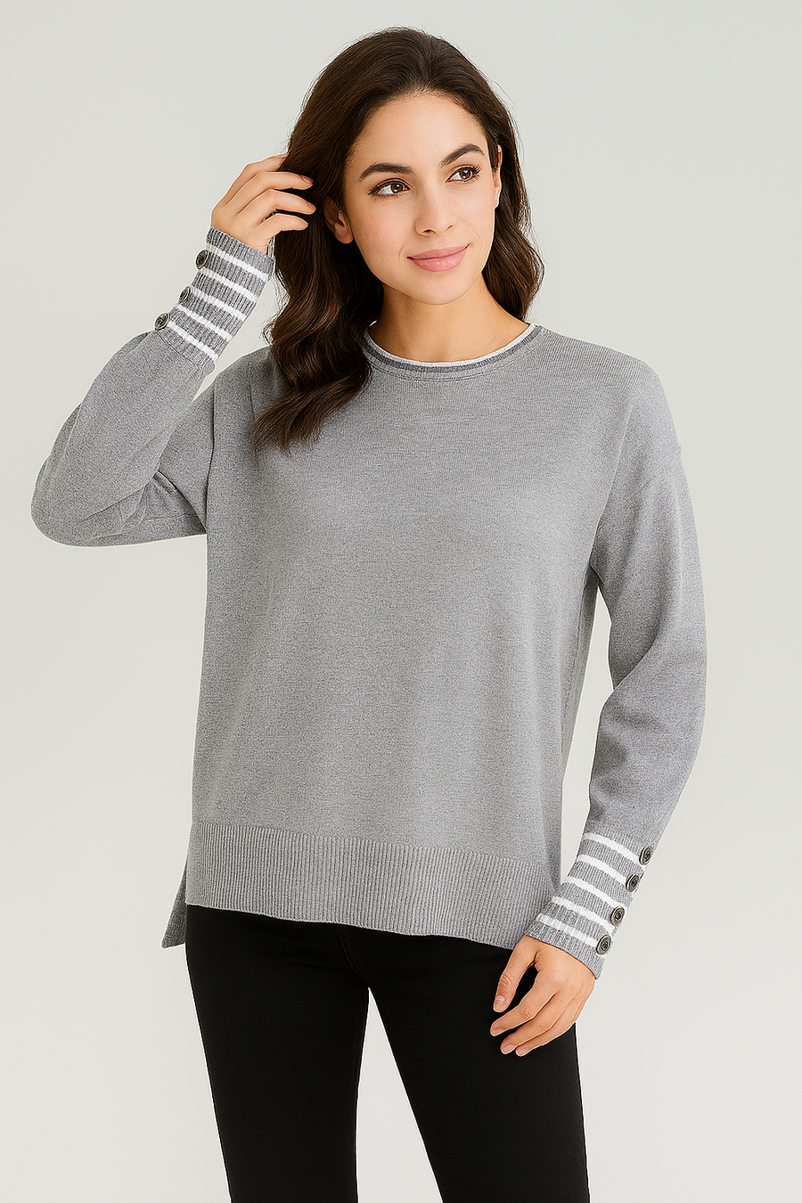 SOFT KNIT JUMPER WITH STRIPED SLEEVE CUFFS