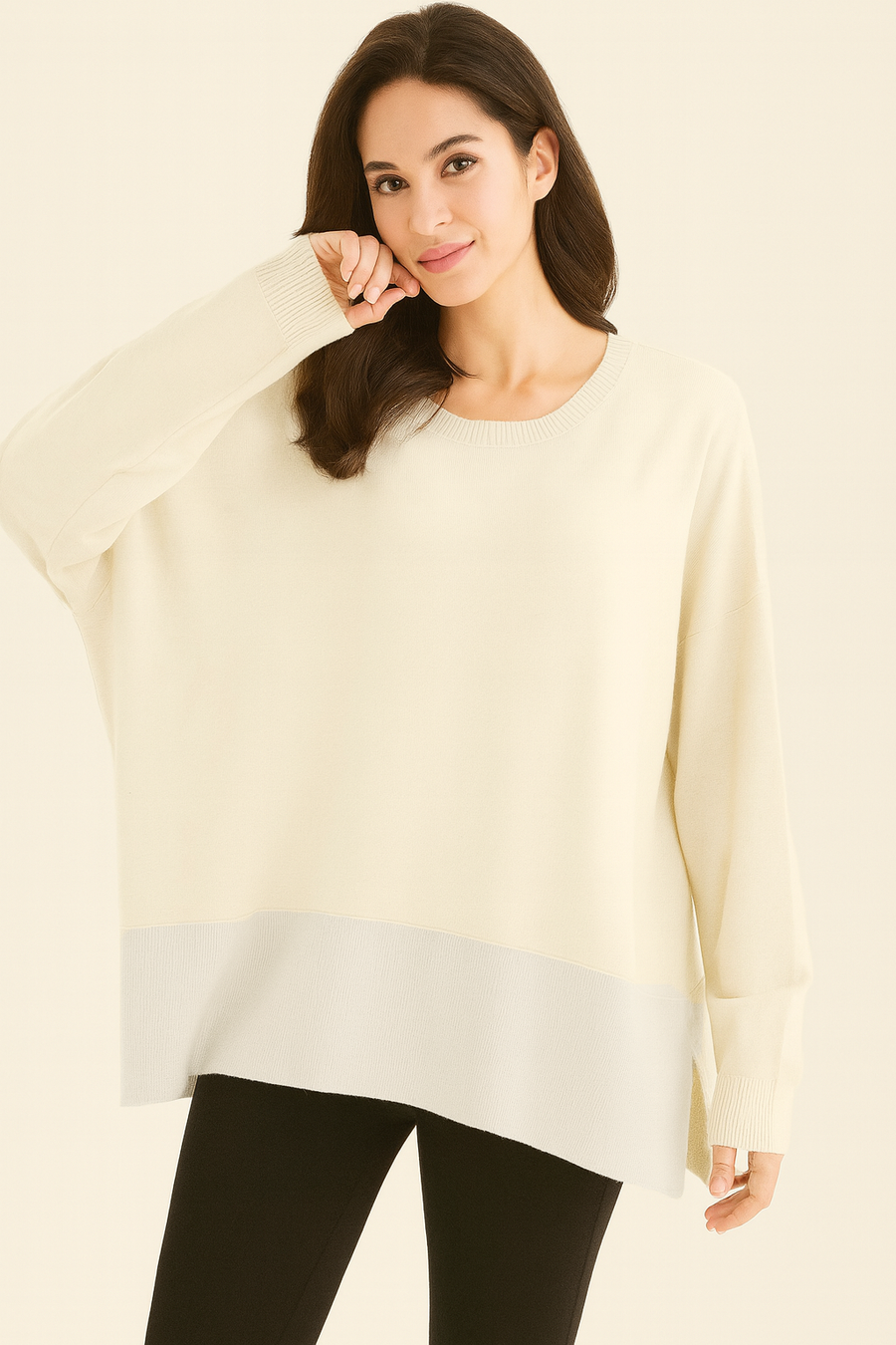 SOFT KNIT PLUS SIZE JUMPER WITH LUREX HEM PANEL