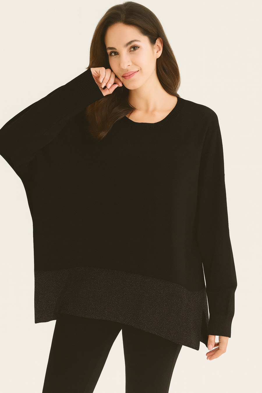 SOFT KNIT PLUS SIZE JUMPER WITH LUREX HEM PANEL