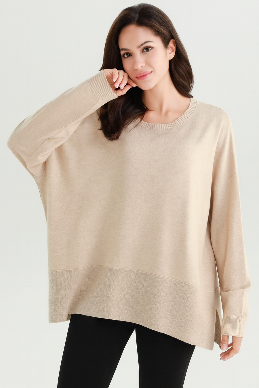 SOFT KNIT PLUS SIZE JUMPER WITH LUREX HEM PANEL