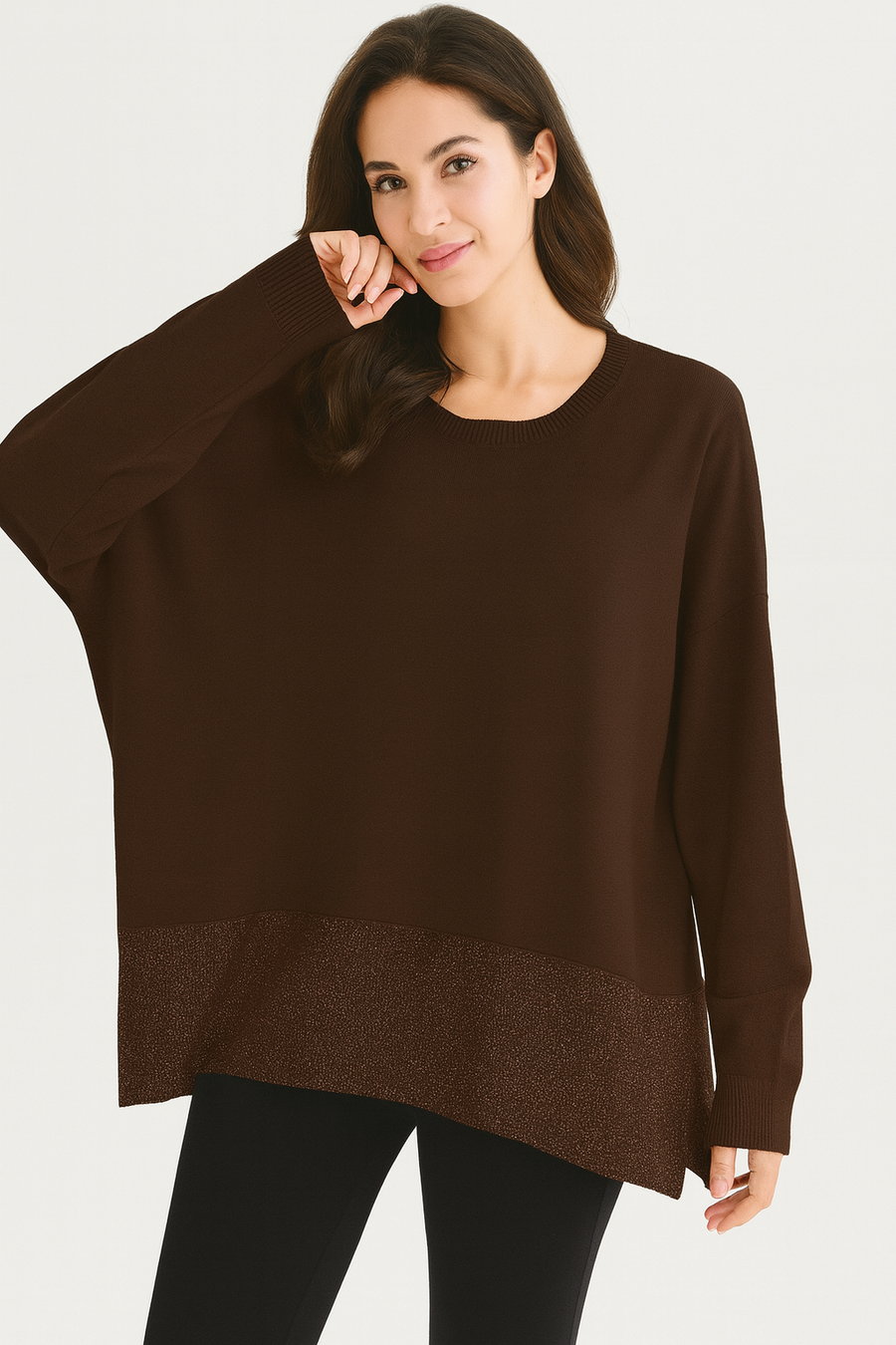 SOFT KNIT PLUS SIZE JUMPER WITH LUREX HEM PANEL