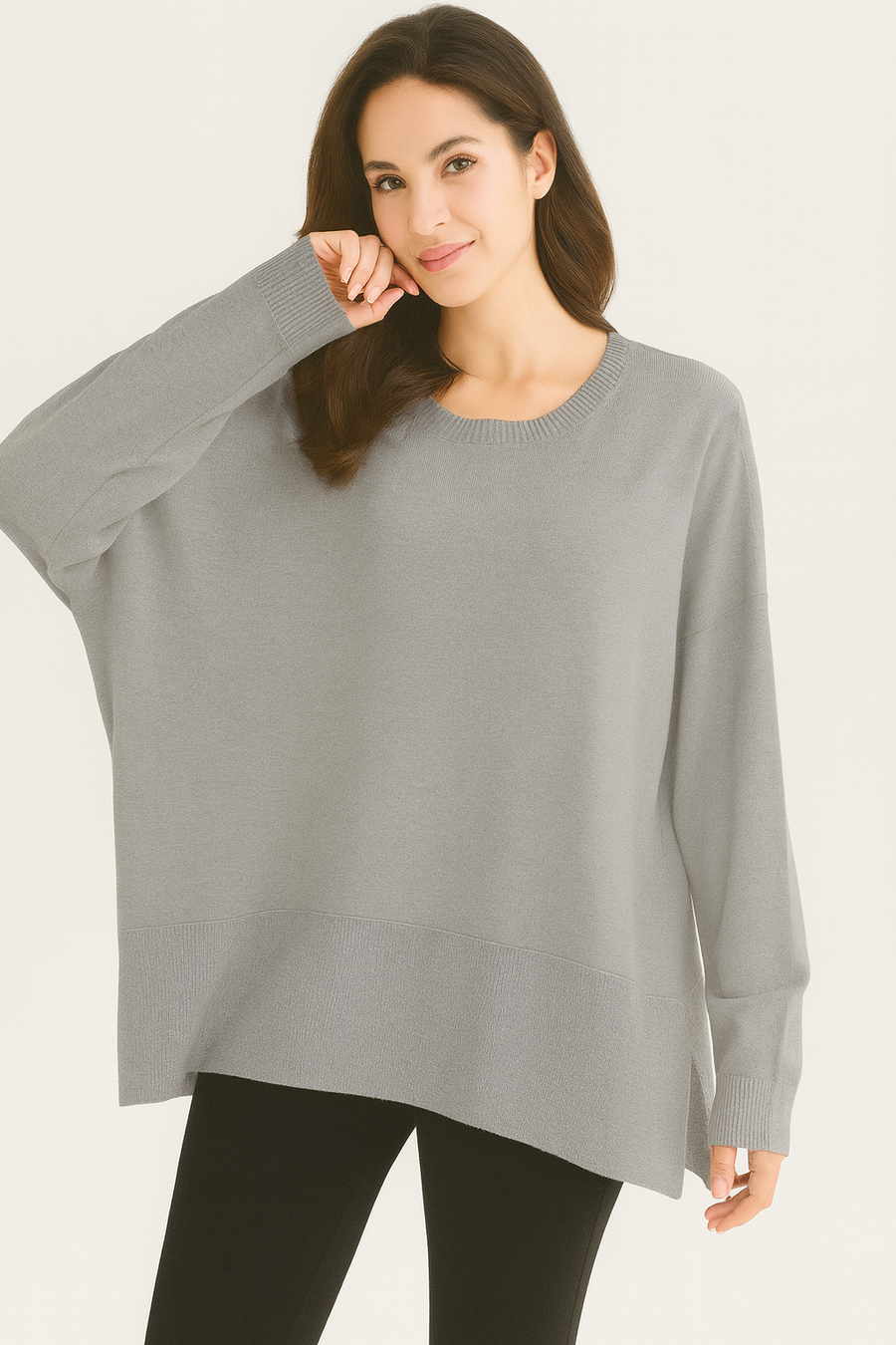 SOFT KNIT PLUS SIZE JUMPER WITH LUREX HEM PANEL