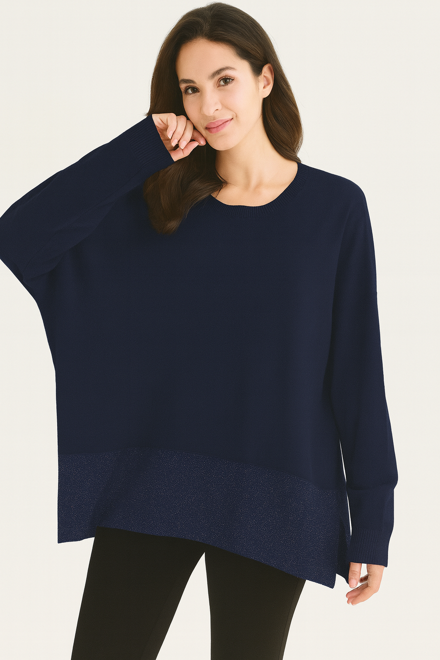 SOFT KNIT PLUS SIZE JUMPER WITH LUREX HEM PANEL