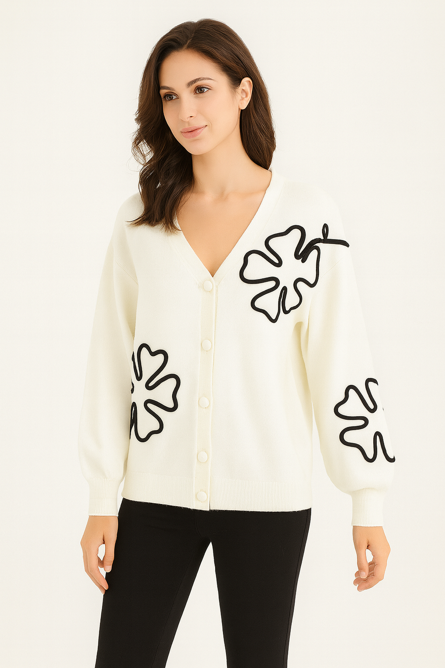 SOFT KNIT CARDIGAN WITH CLOVER DESIGN