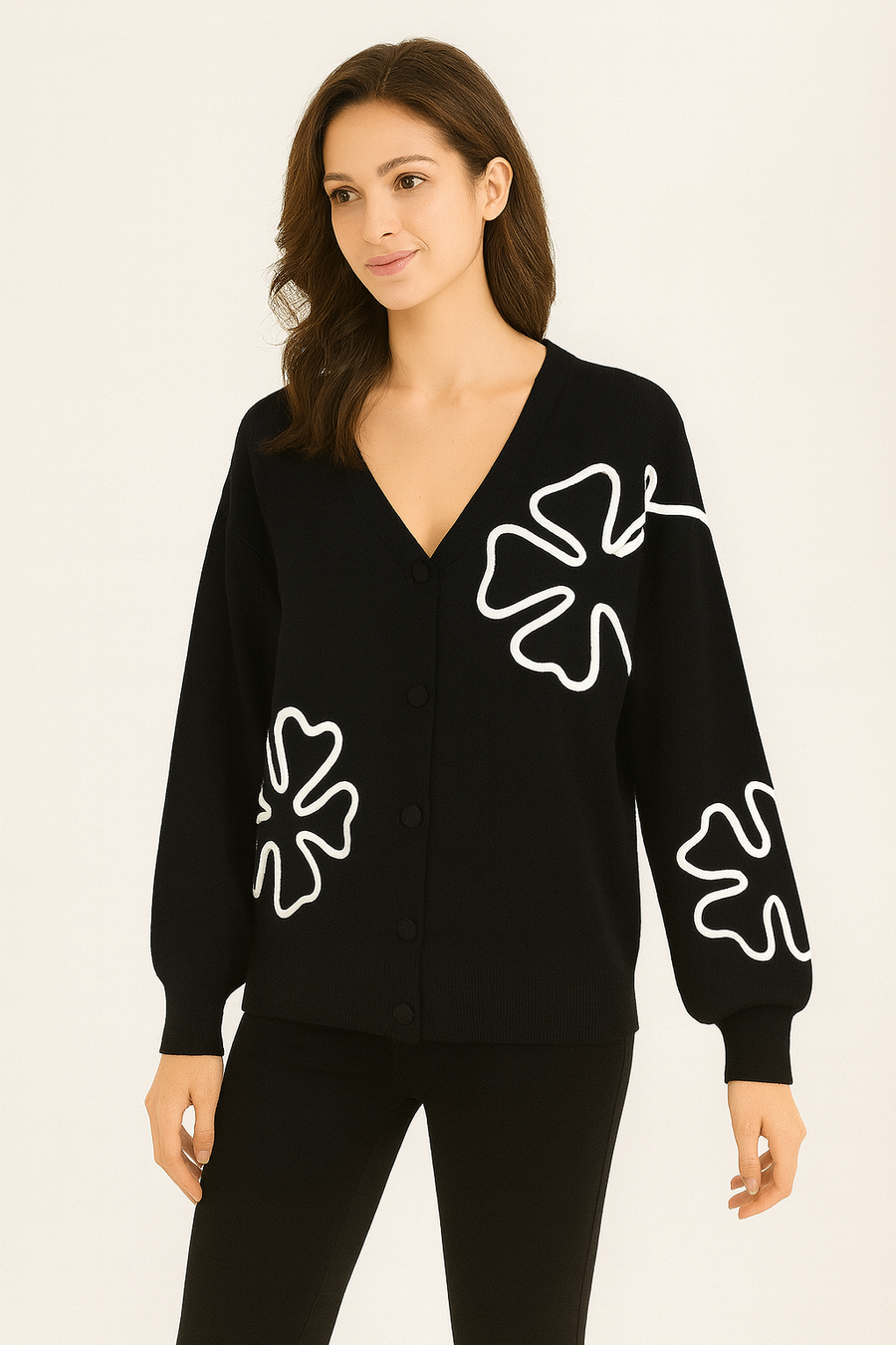 SOFT KNIT CARDIGAN WITH CLOVER DESIGN