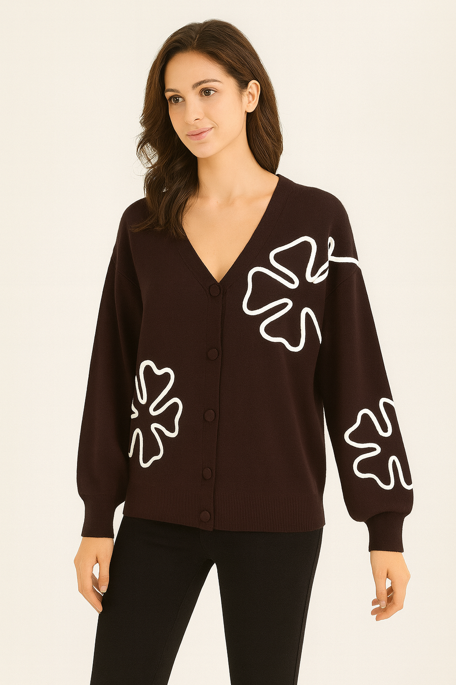 SOFT KNIT CARDIGAN WITH CLOVER DESIGN