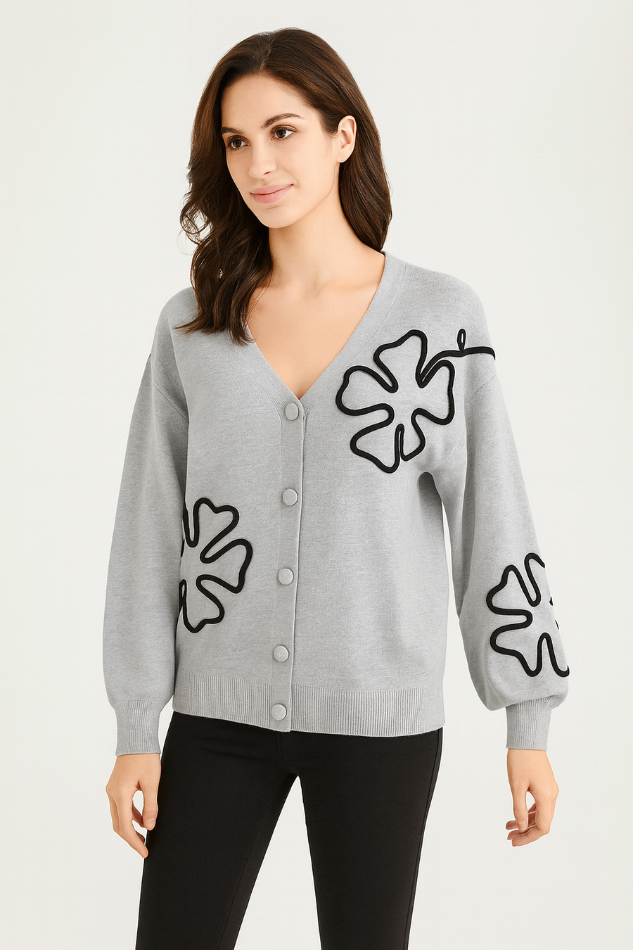 SOFT KNIT CARDIGAN WITH CLOVER DESIGN
