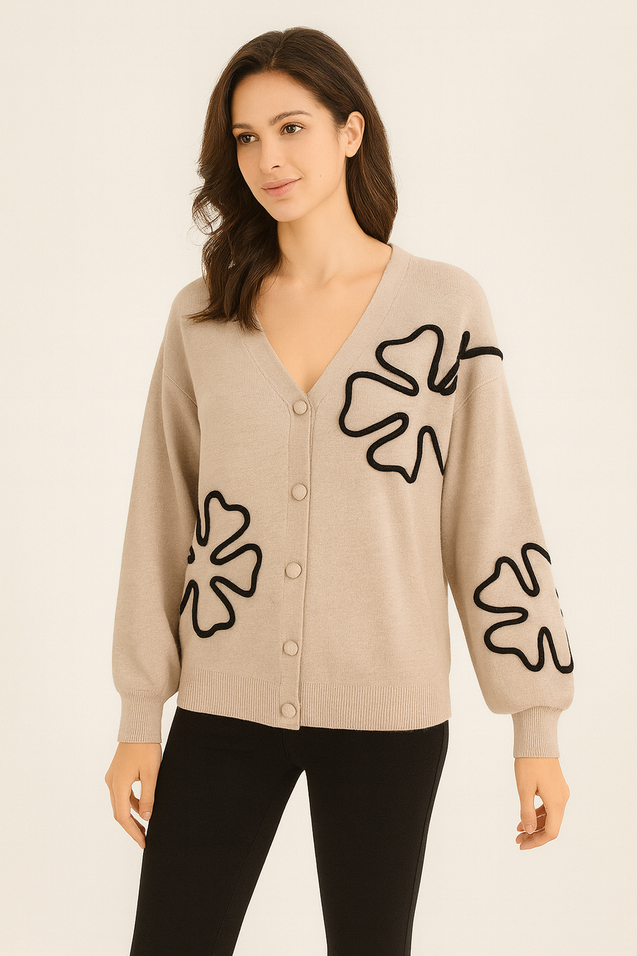 SOFT KNIT CARDIGAN WITH CLOVER DESIGN