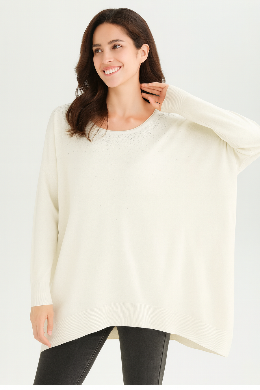 OVERSIZED SOFT KNIT JUMPER WITH RHINESTONES