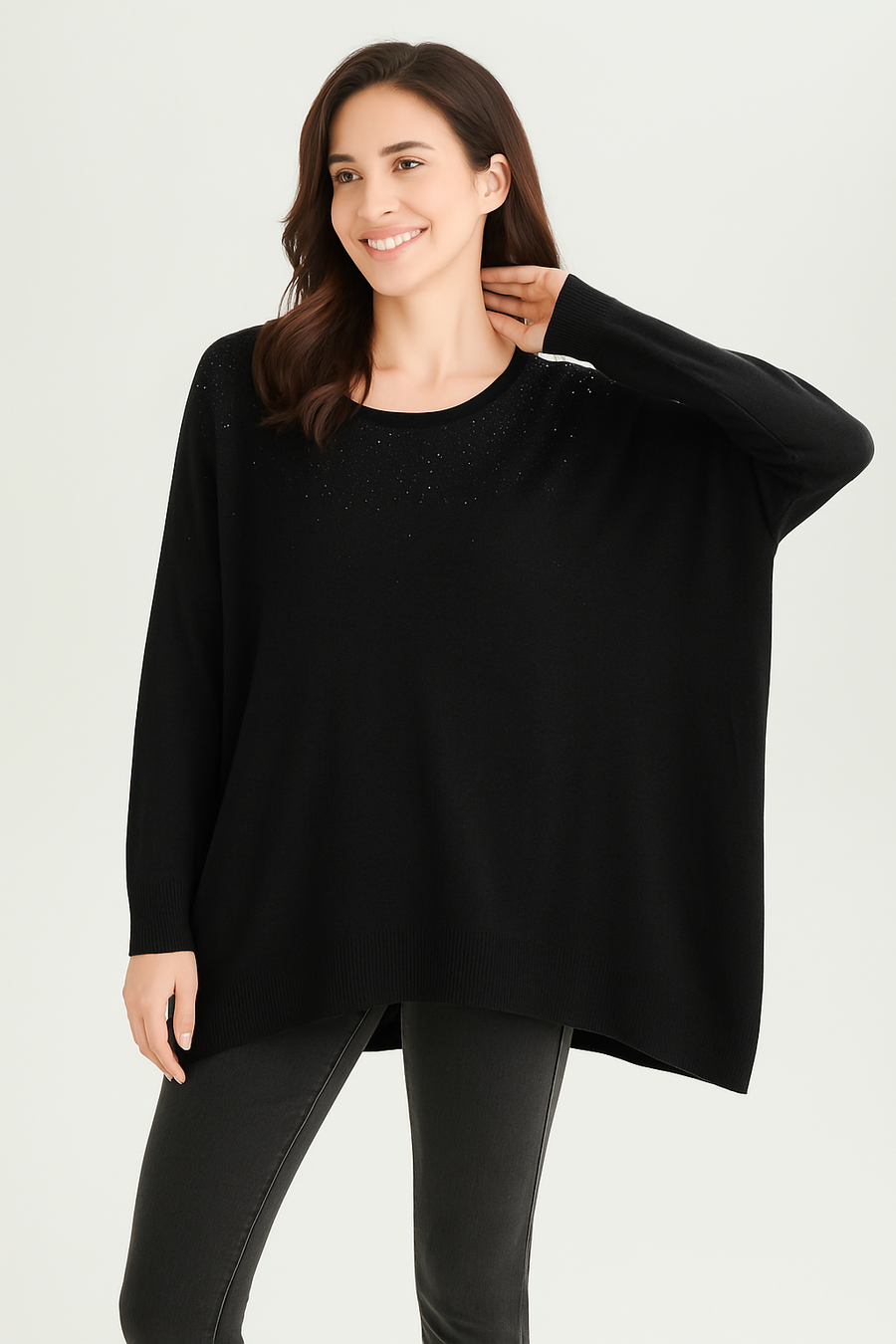 OVERSIZED SOFT KNIT JUMPER WITH RHINESTONES
