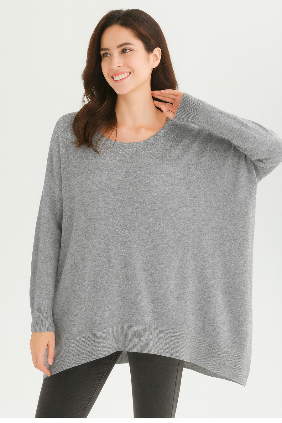 OVERSIZED SOFT KNIT JUMPER WITH RHINESTONES