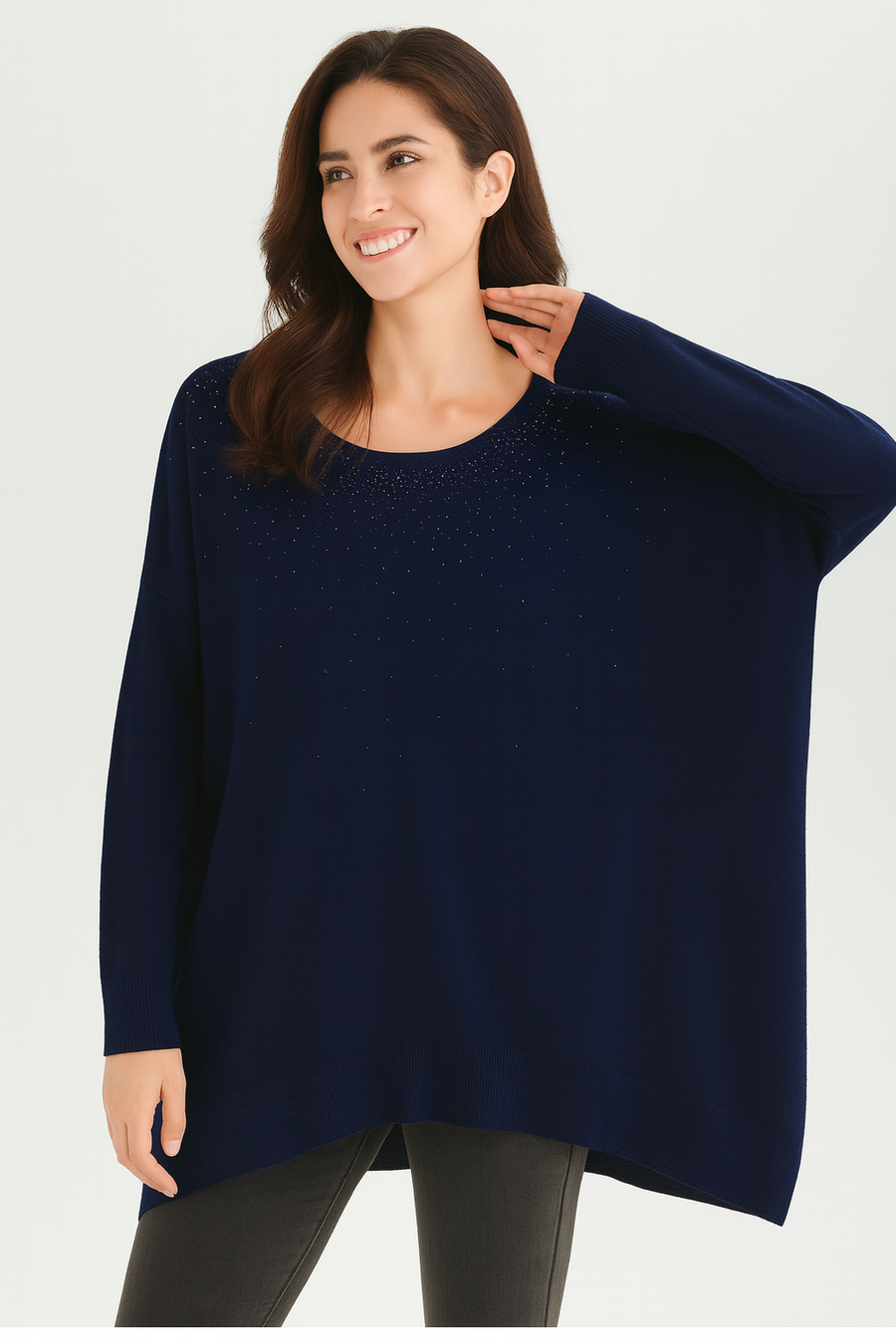 OVERSIZED SOFT KNIT JUMPER WITH RHINESTONES