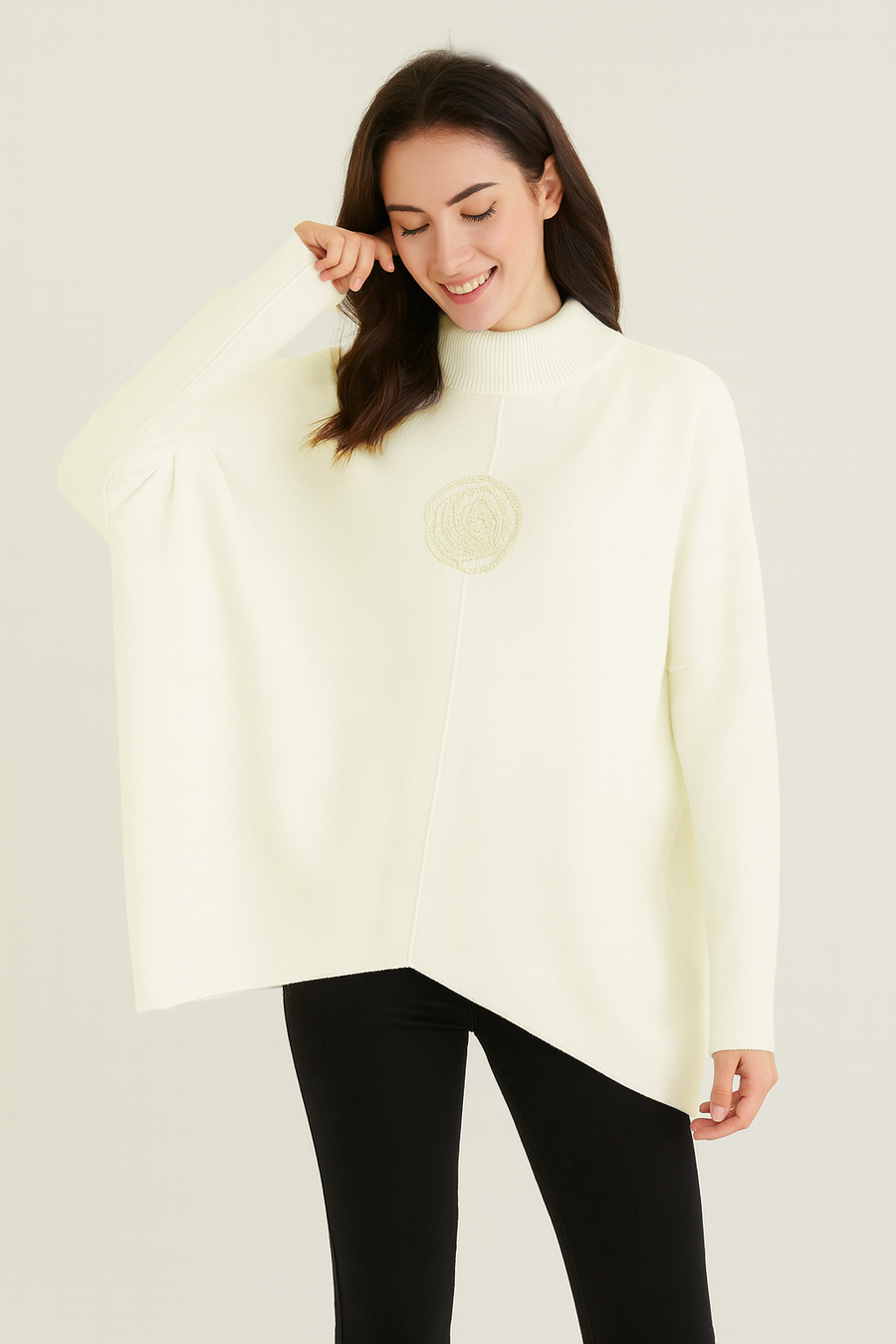 SOFT KNIT PLUS SIZE JUMPER WITH ROSE RHINESTONE DESIGN