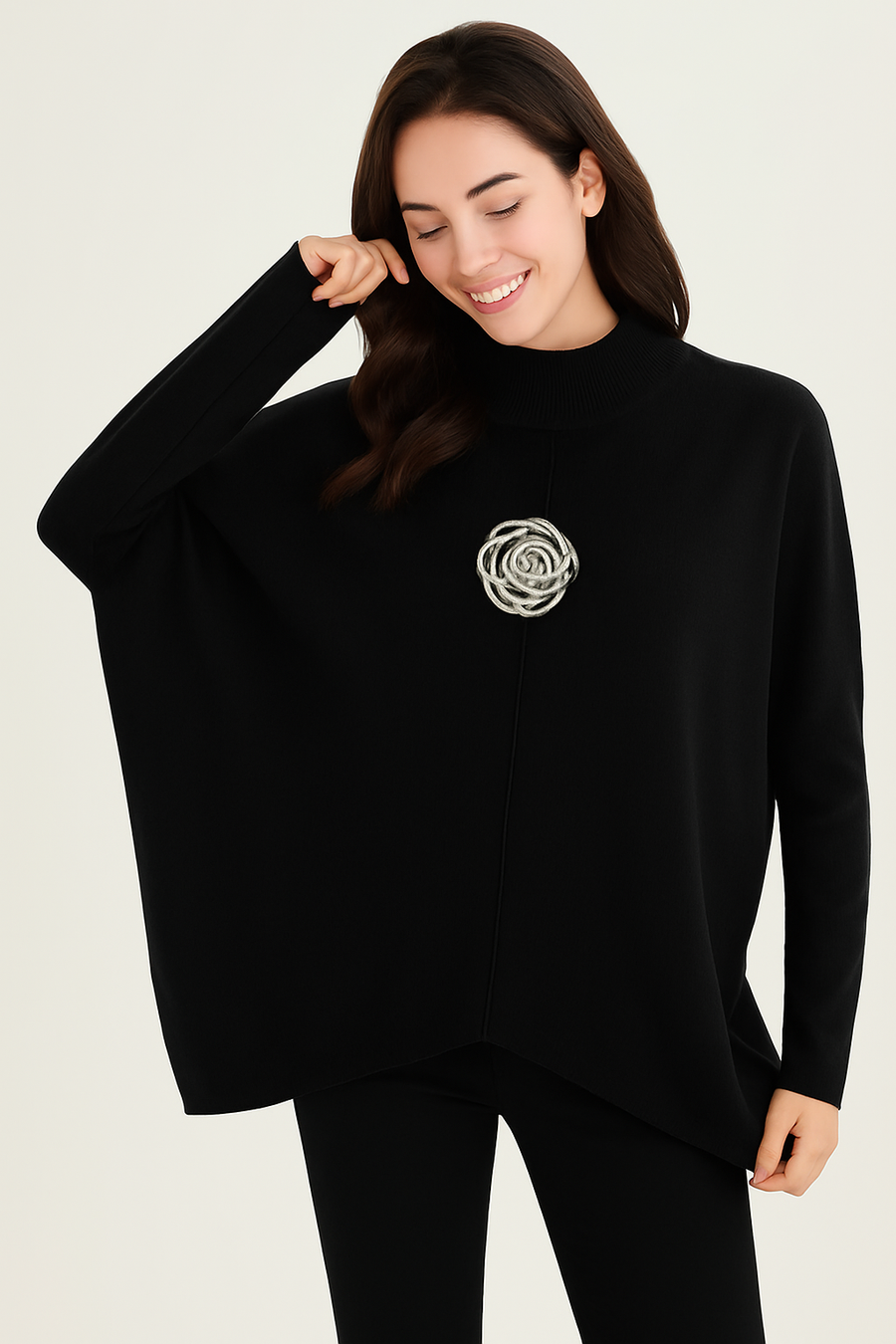 SOFT KNIT PLUS SIZE JUMPER WITH ROSE RHINESTONE DESIGN