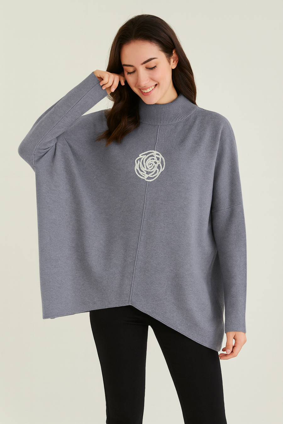 SOFT KNIT PLUS SIZE JUMPER WITH ROSE RHINESTONE DESIGN