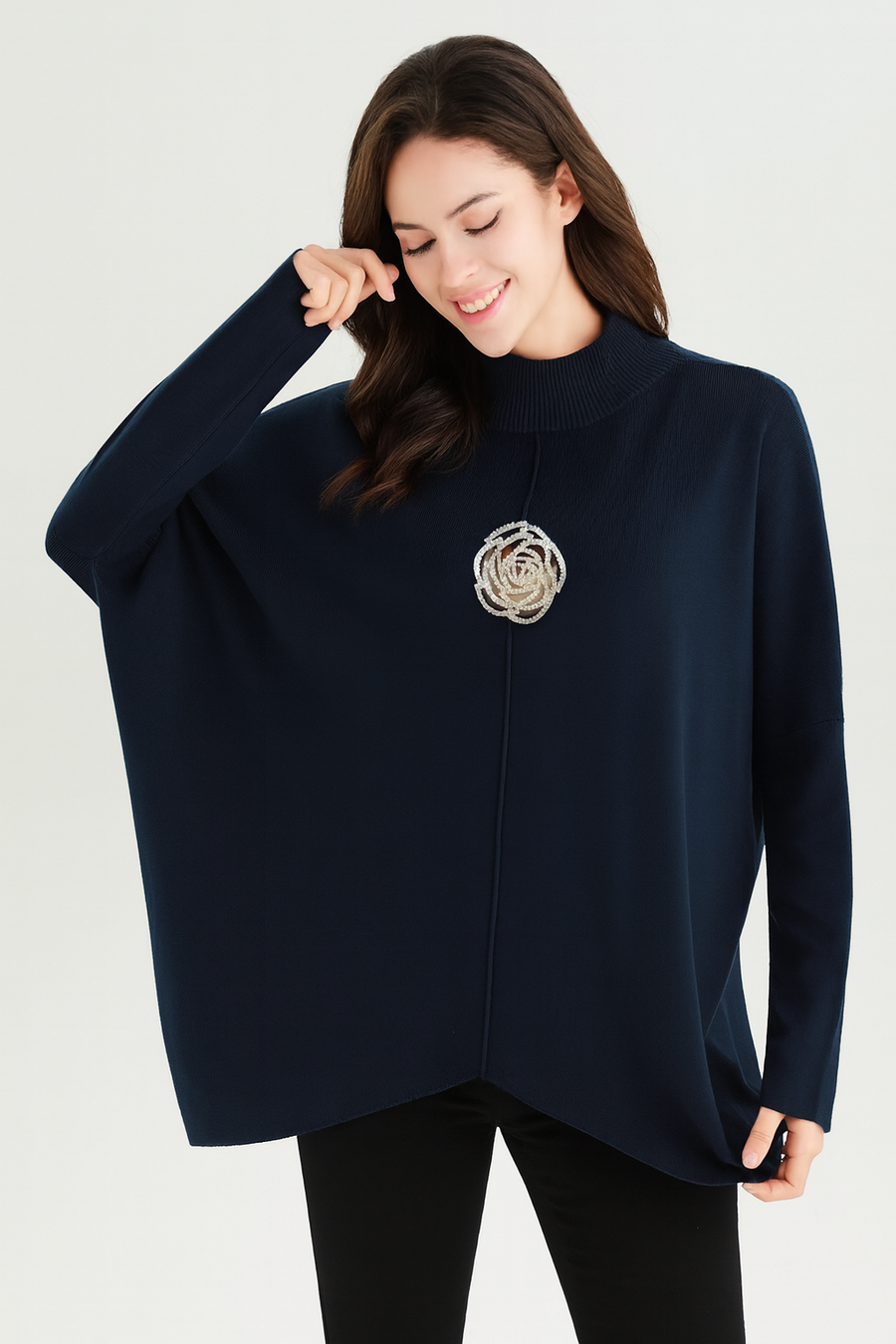 SOFT KNIT PLUS SIZE JUMPER WITH ROSE RHINESTONE DESIGN