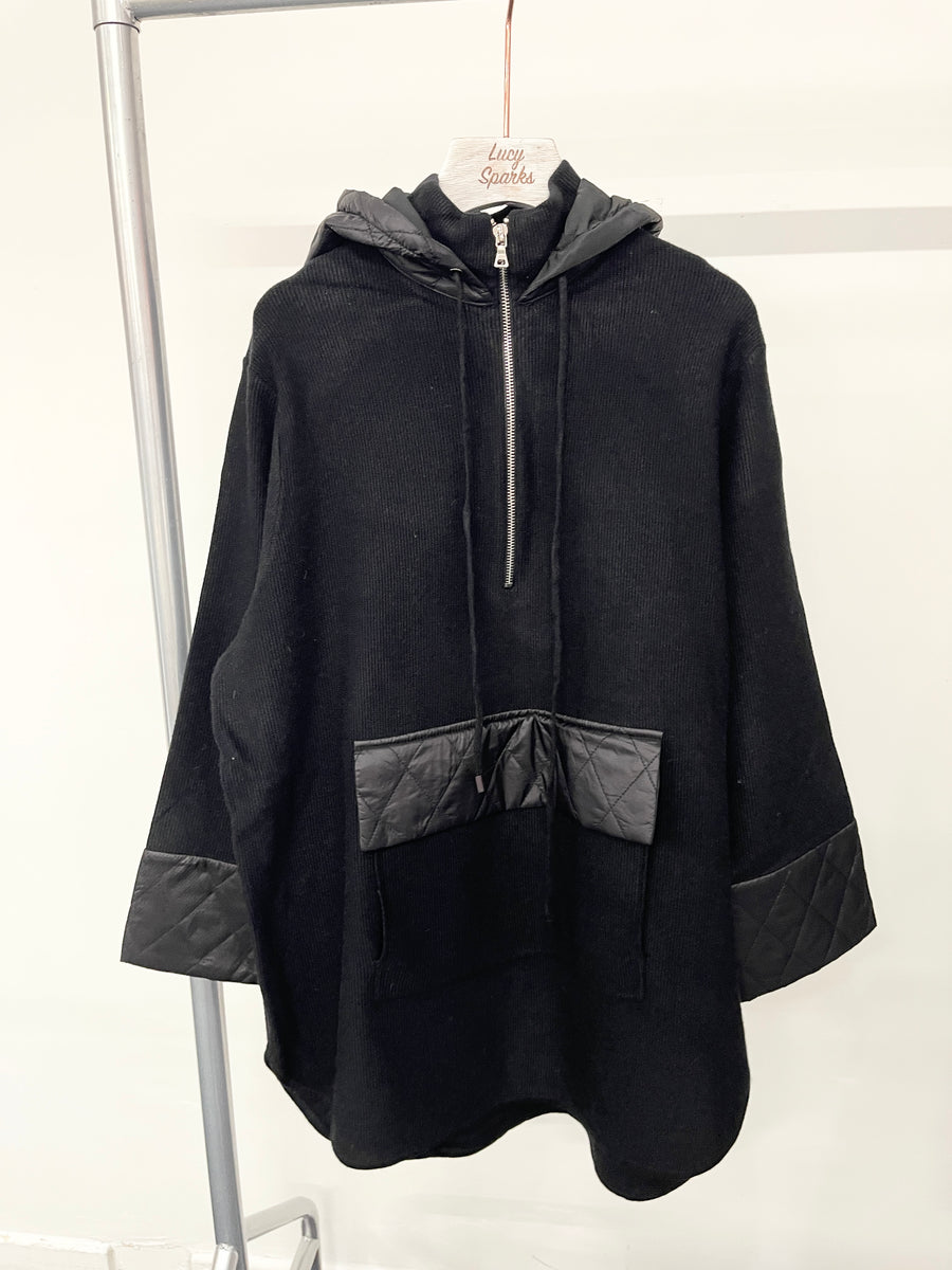 Premium Heavy Knit Hooded Jacket with Quilt Panels