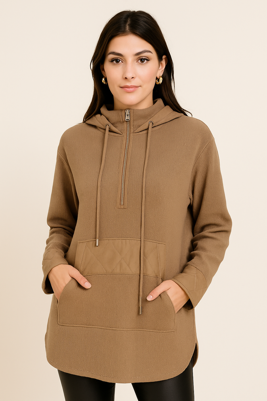 Premium Heavy Knit Hooded Jacket with Quilt Panels