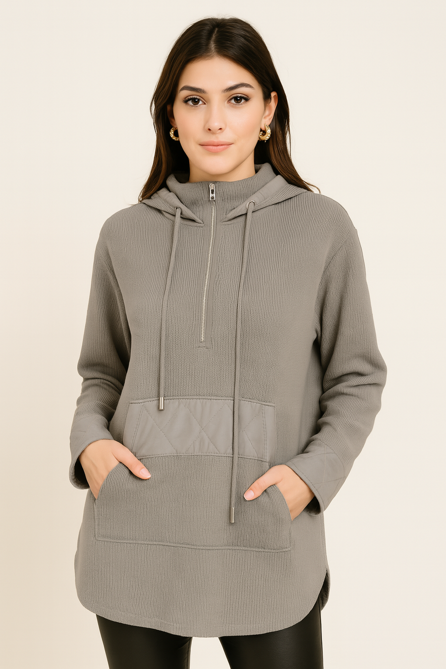 Premium Heavy Knit Hooded Jacket with Quilt Panels