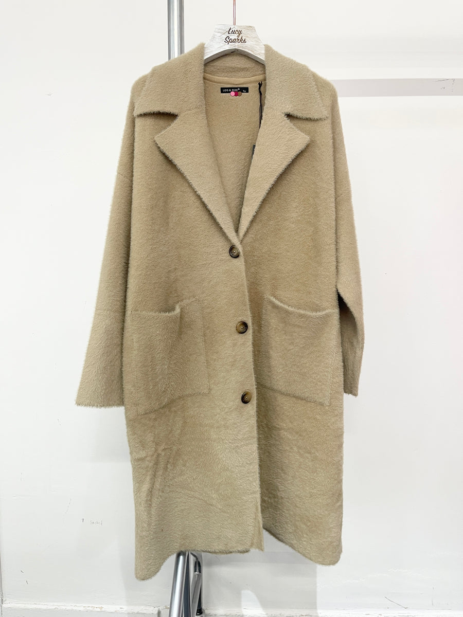 Premium Quality Fluffy Soft Coat With Lapel, Pockets And Buttons