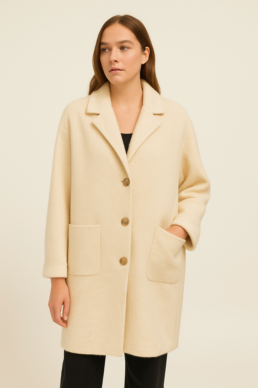 Premium Quality Fluffy Soft Coat With Lapel, Pockets And Buttons