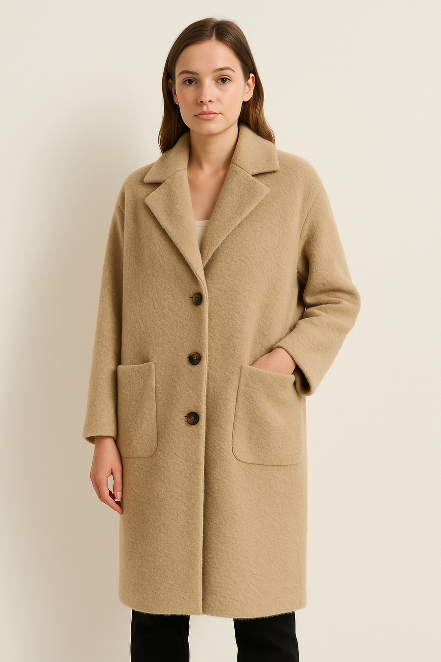 Premium Quality Fluffy Soft Coat With Lapel, Pockets And Buttons