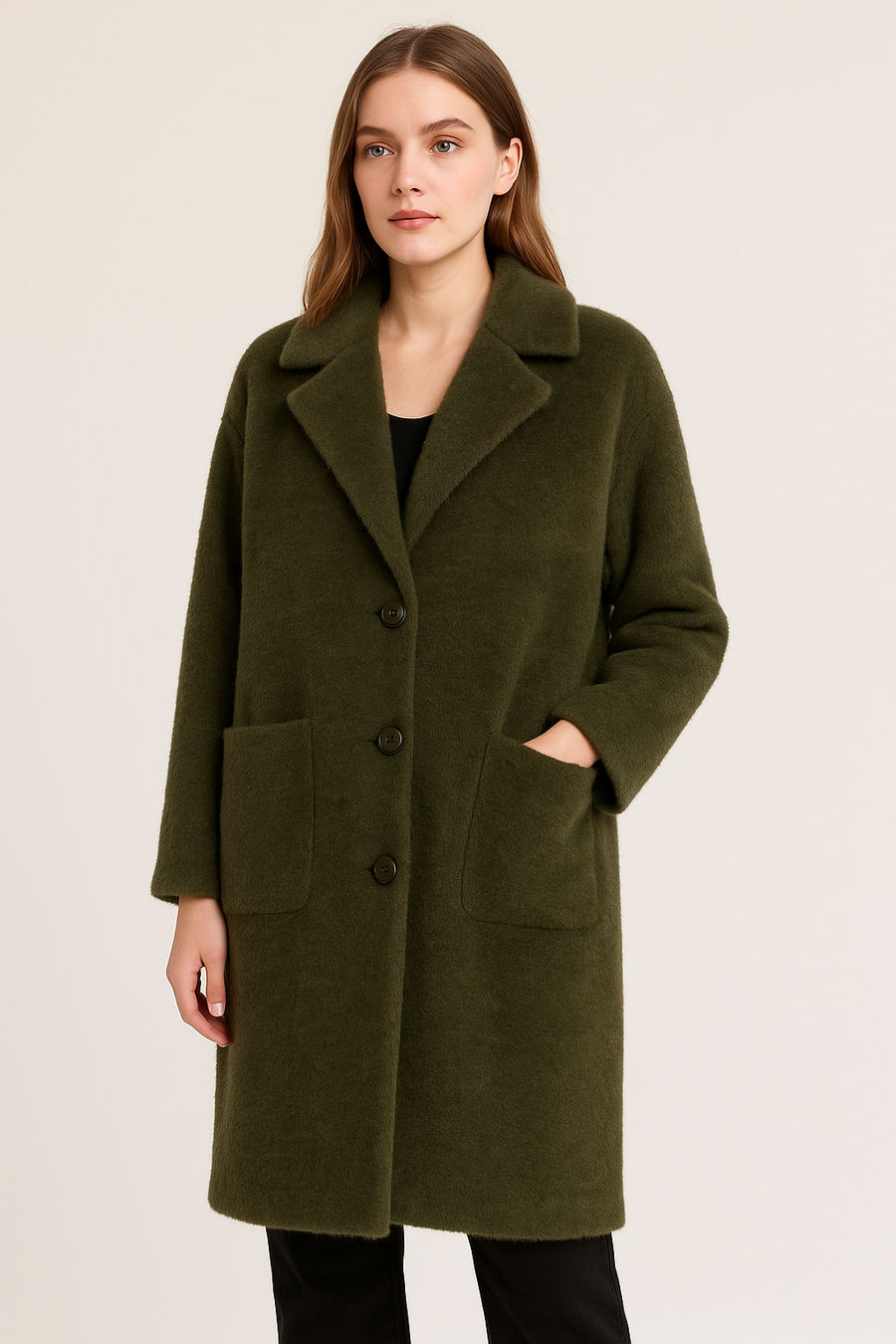 Premium Quality Fluffy Soft Coat With Lapel, Pockets And Buttons