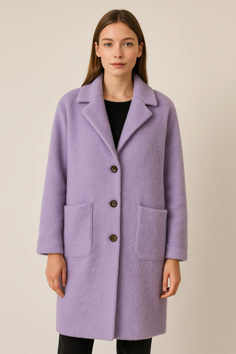 Premium Quality Fluffy Soft Coat With Lapel, Pockets And Buttons