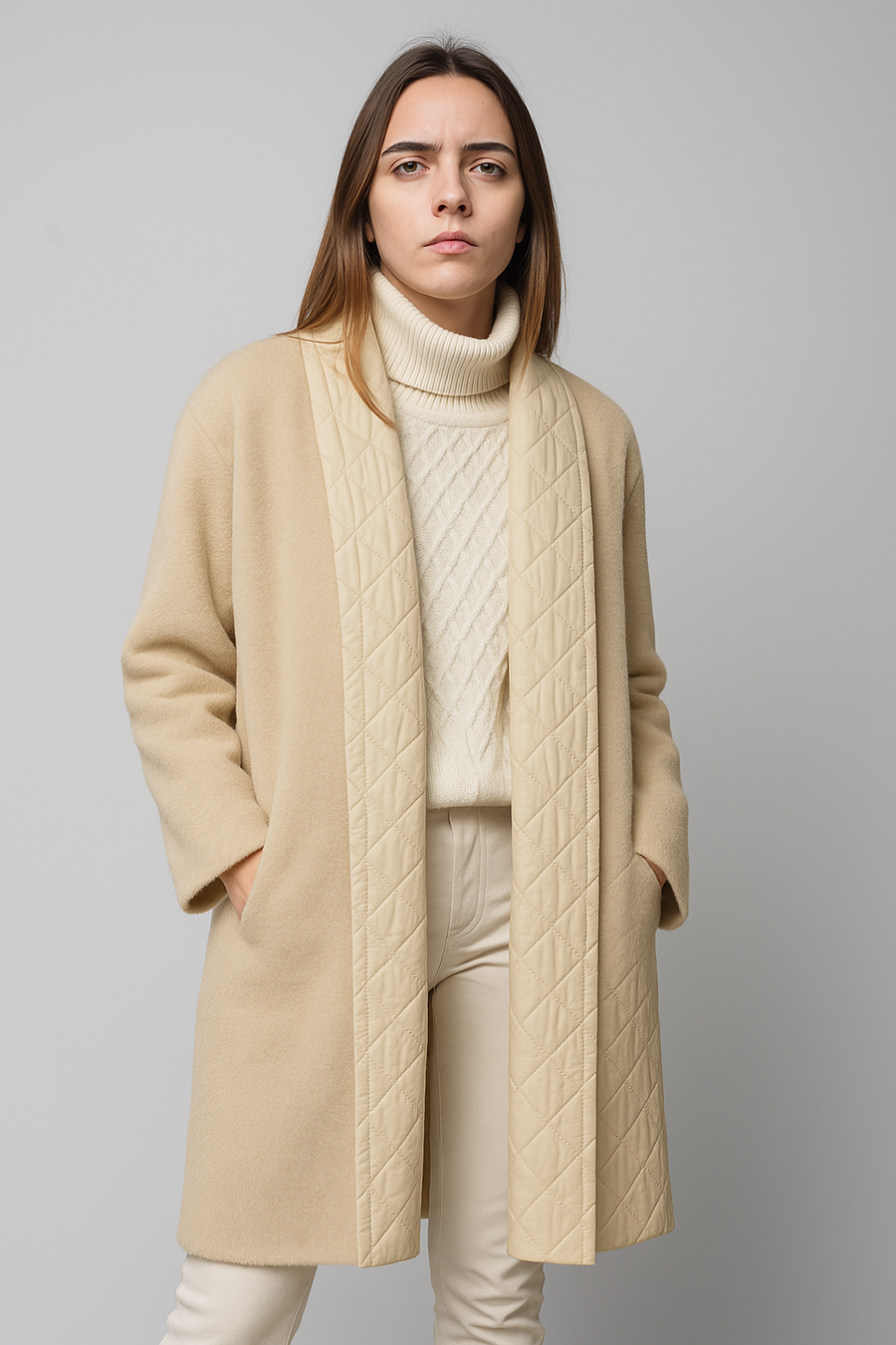 Premium Heavy Coat with Layered Lapel and Quilt Detail