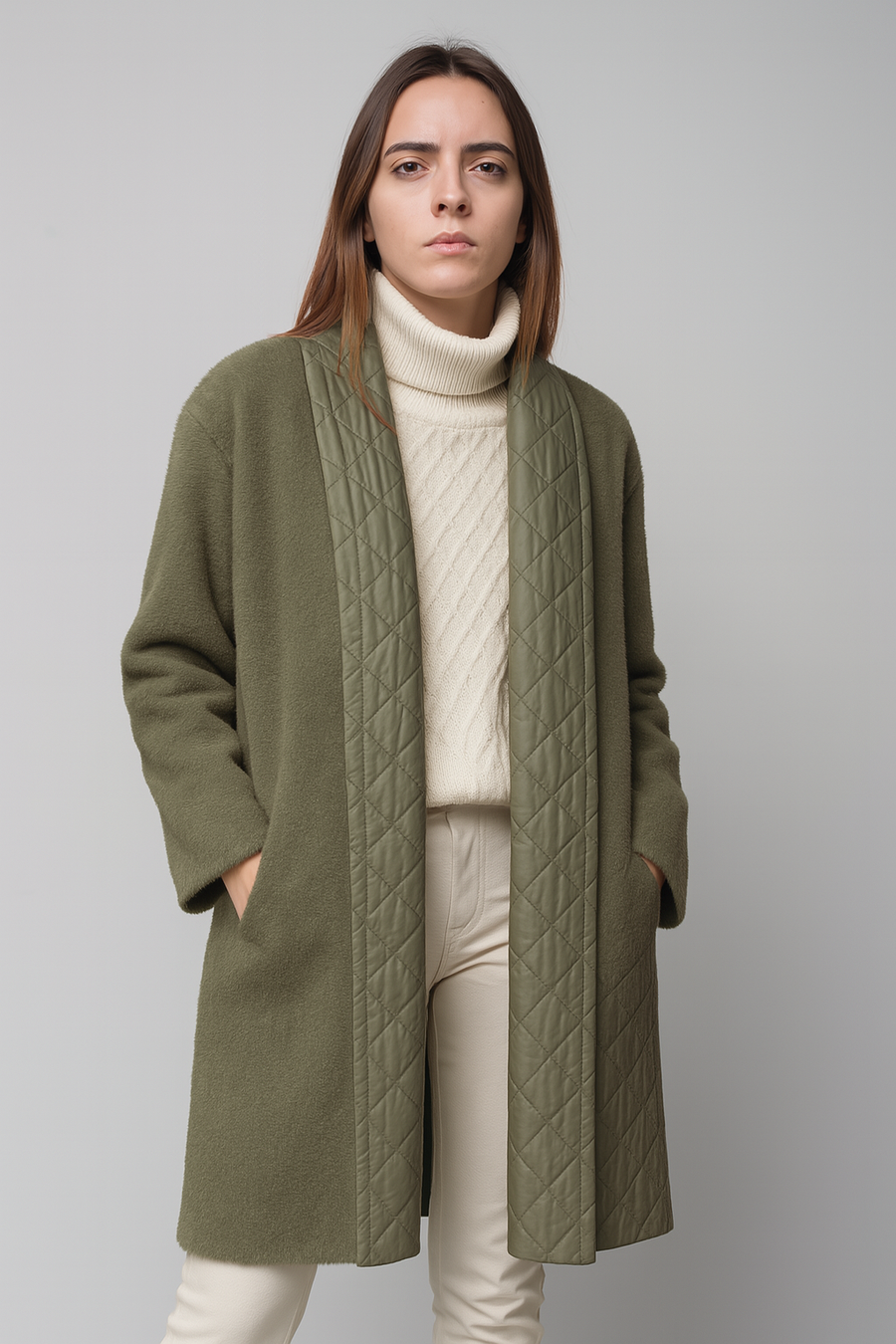 Premium Heavy Coat with Layered Lapel and Quilt Detail