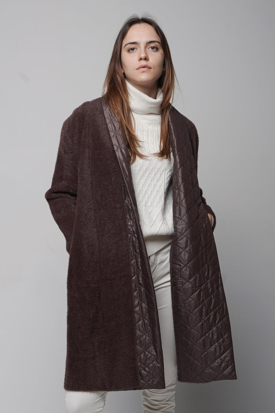 Premium Heavy Coat with Layered Lapel and Quilt Detail