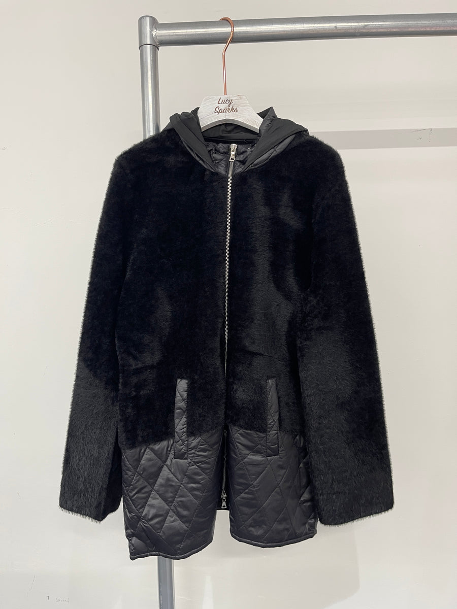 Premium Soft Fluffy Zip Up Hooded Jacket With Front PocketsAnd Quilting Details