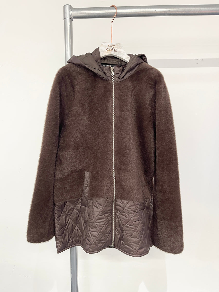 Premium Soft Fluffy Zip Up Hooded Jacket With Front PocketsAnd Quilting Details