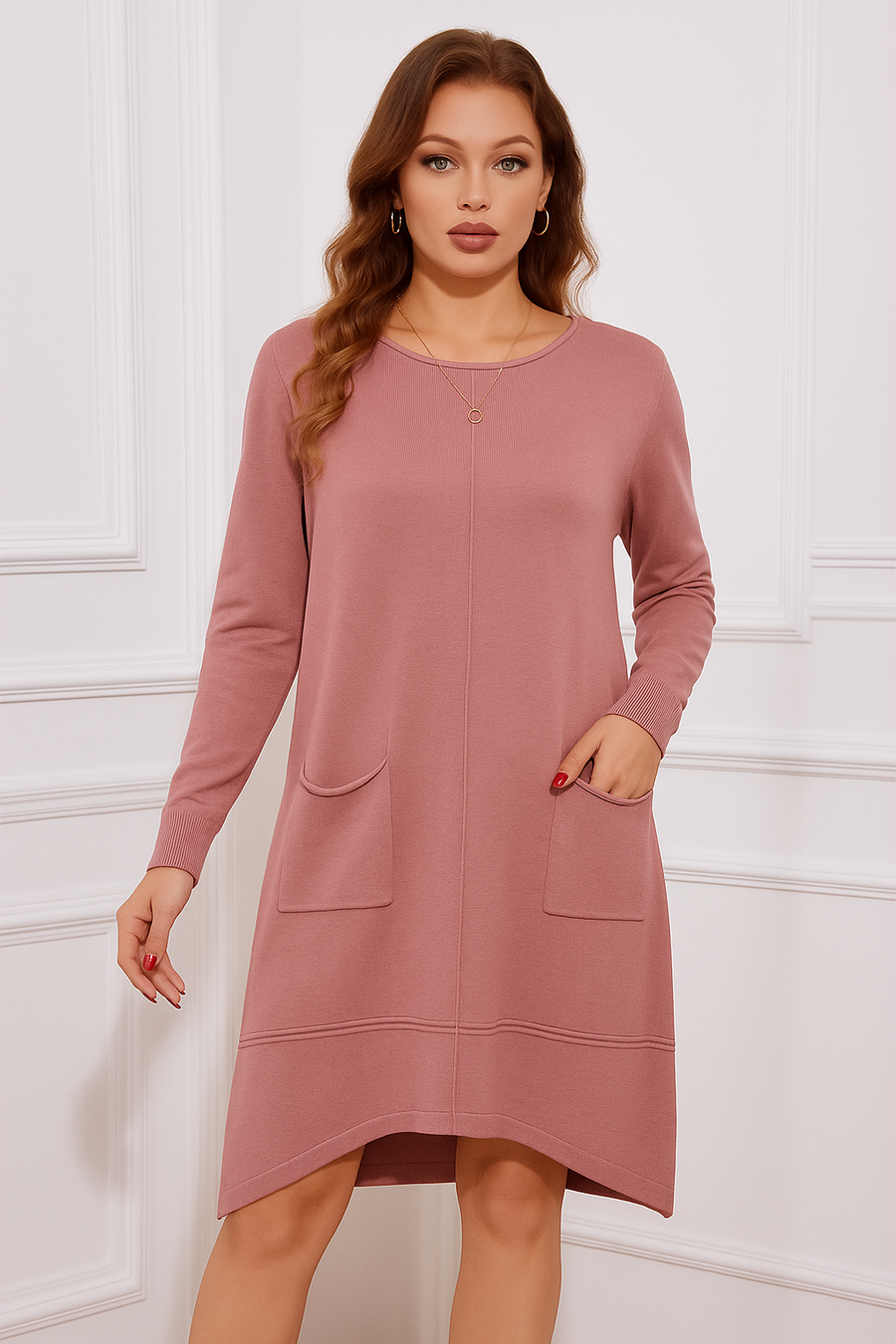 Soft Knit Dress With Front Pockets