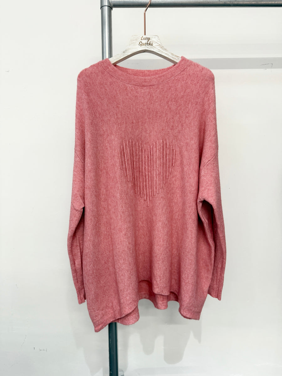 Soft Knit Embossed Heart Design Jumper