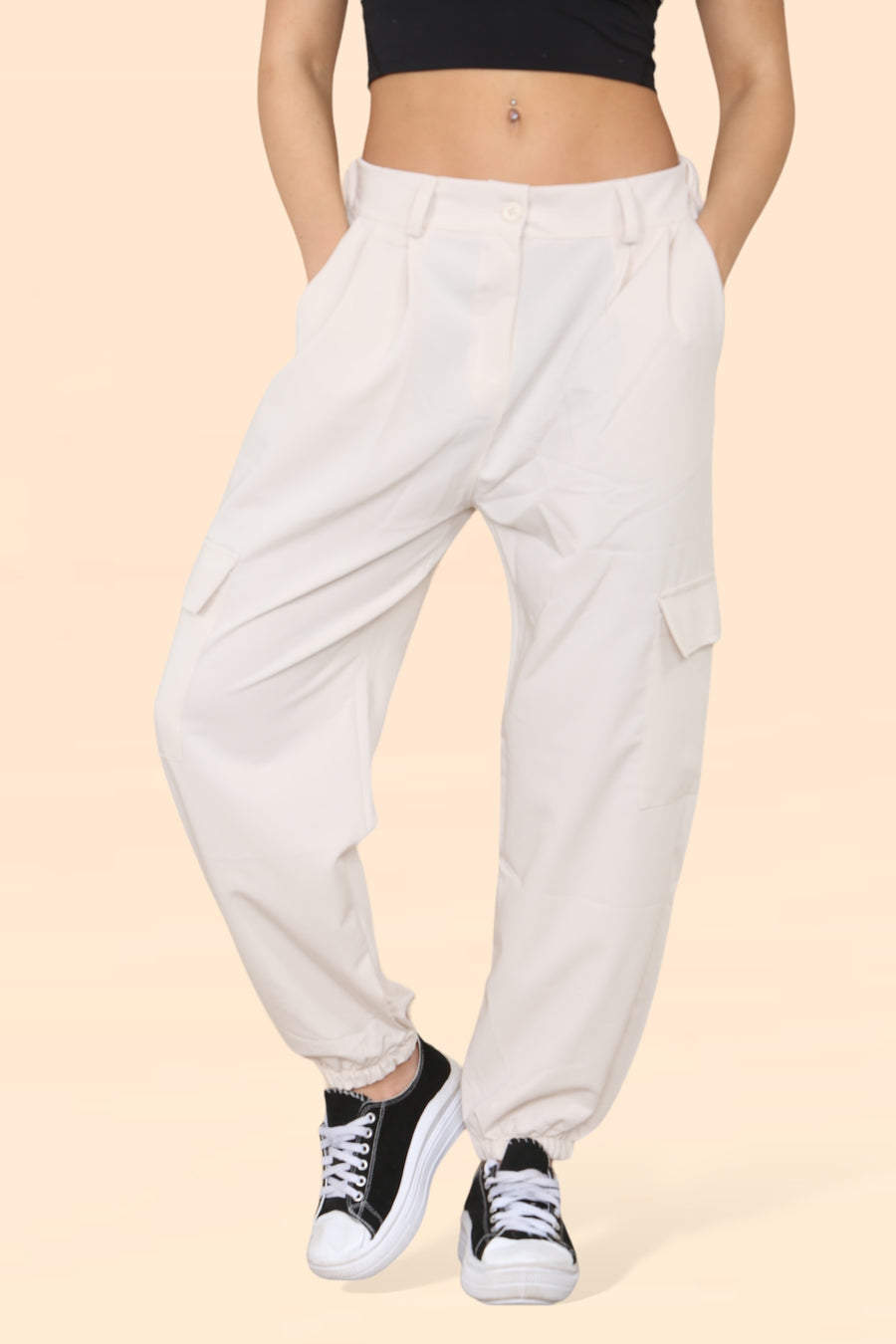 Tailored Combat Cargo Trousers with Elasticated Back Waist