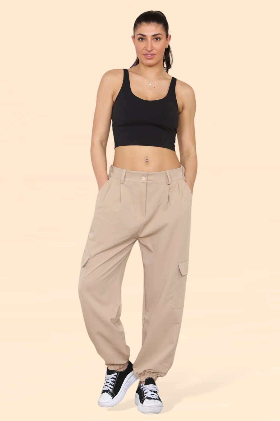 Tailored Combat Cargo Trousers with Elasticated Back Waist