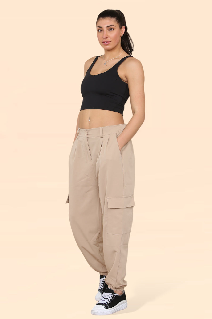 Tailored Combat Cargo Trousers with Elasticated Back Waist