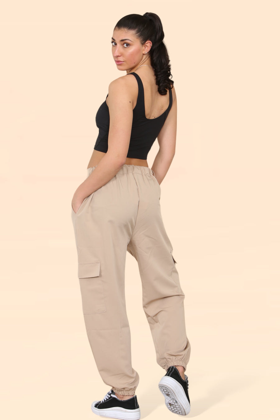 Tailored Combat Cargo Trousers with Elasticated Back Waist