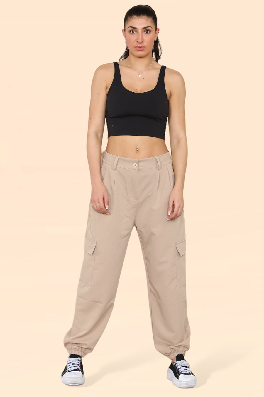 Tailored Combat Cargo Trousers with Elasticated Back Waist