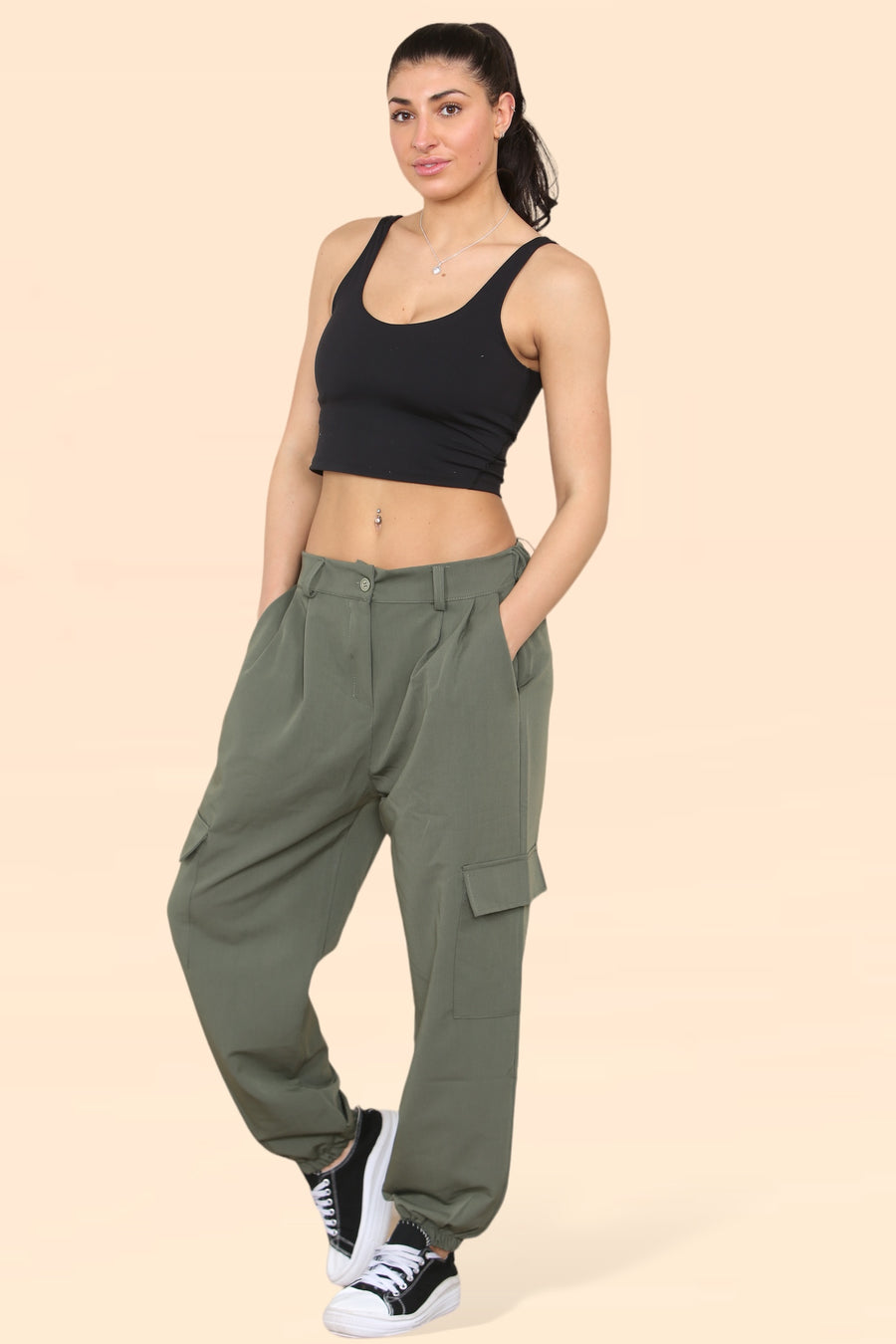 Tailored Combat Cargo Trousers with Elasticated Back Waist