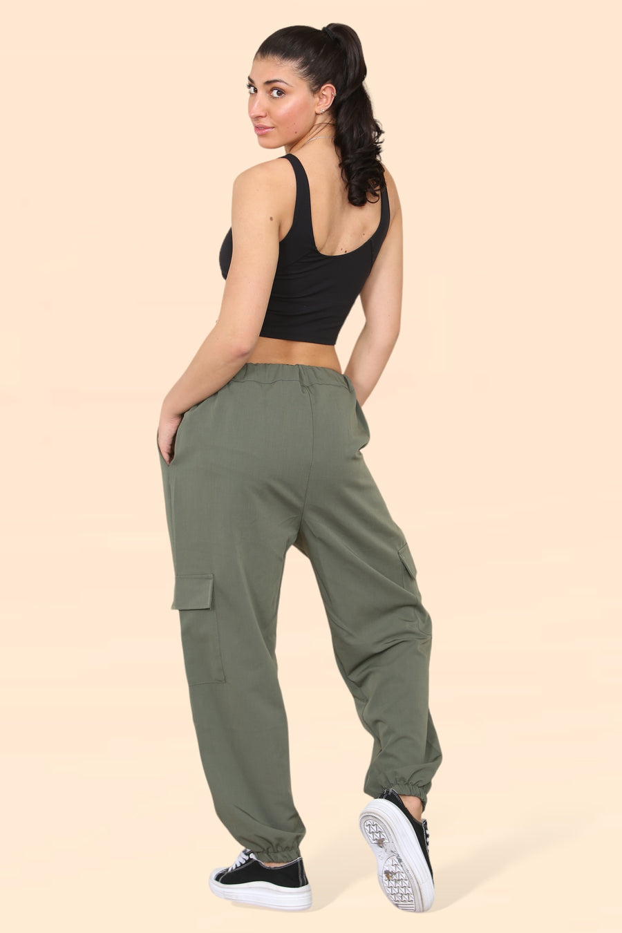 Tailored Combat Cargo Trousers with Elasticated Back Waist