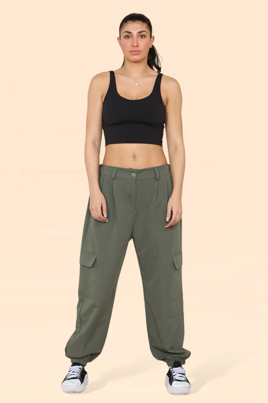 Tailored Combat Cargo Trousers with Elasticated Back Waist