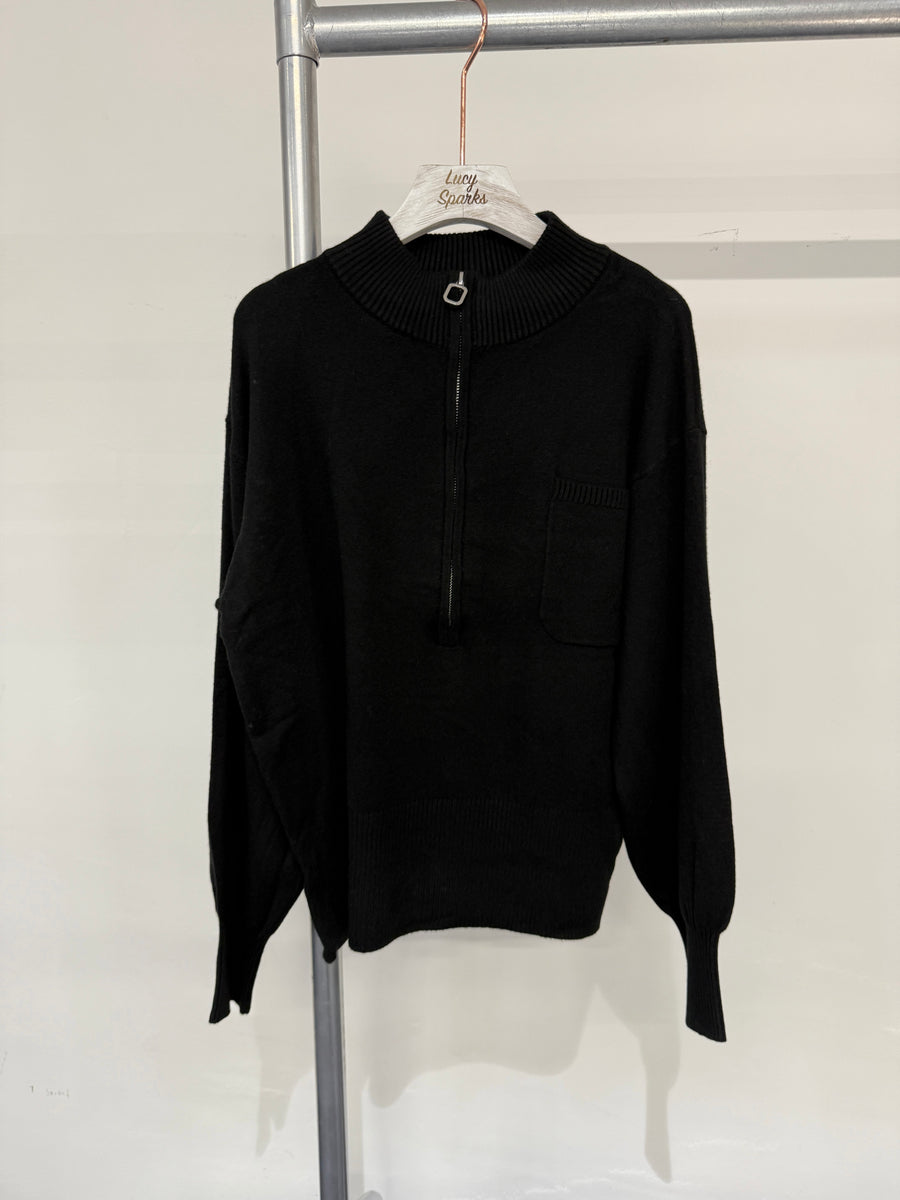 Half Length Zip Heavy Knit Jumper With Chest Pocket