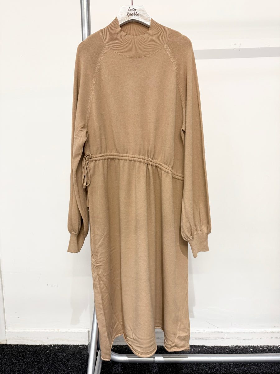 Soft Knit Dress With Raglan Sleeves And Ruching Across