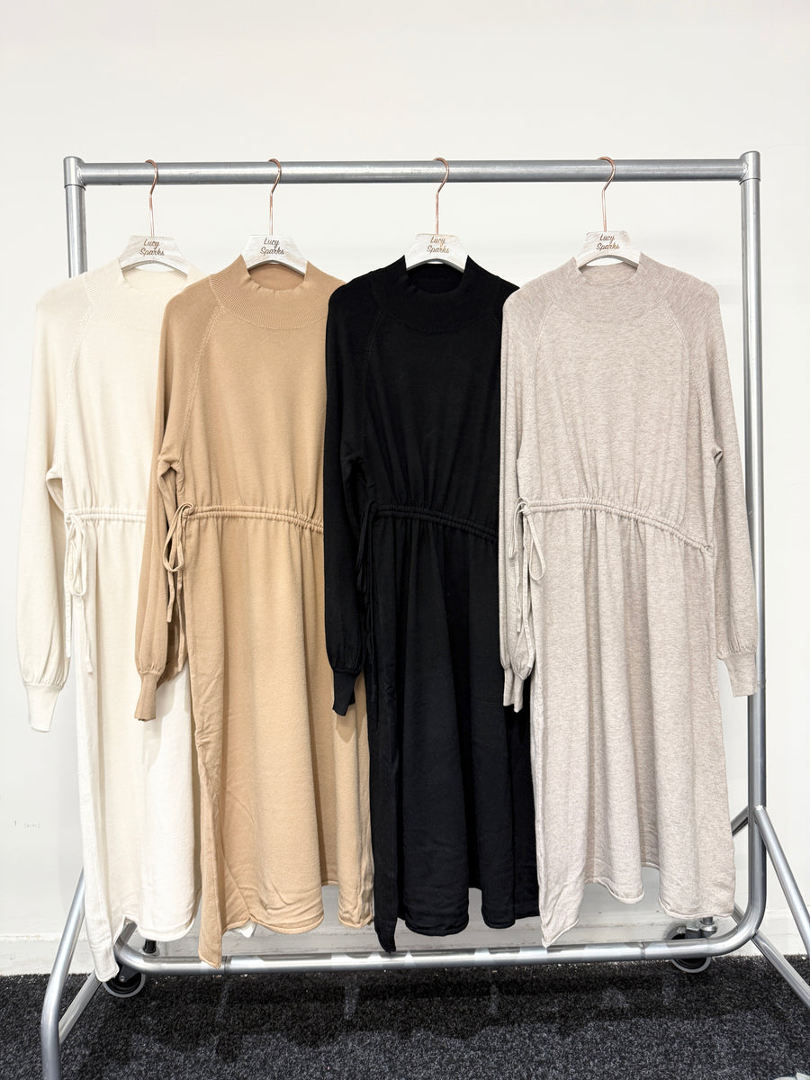 Soft Knit Dress With Raglan Sleeves And Ruching Across